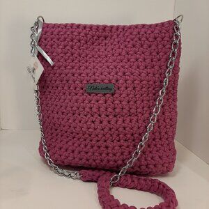 Magenta Crochet and Chain Shoulder Bag